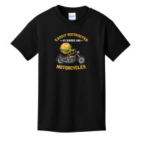 Easily Distracted By Burger And Motorcycles, Biker Dad Basic Youth T-shirt | Artistshot