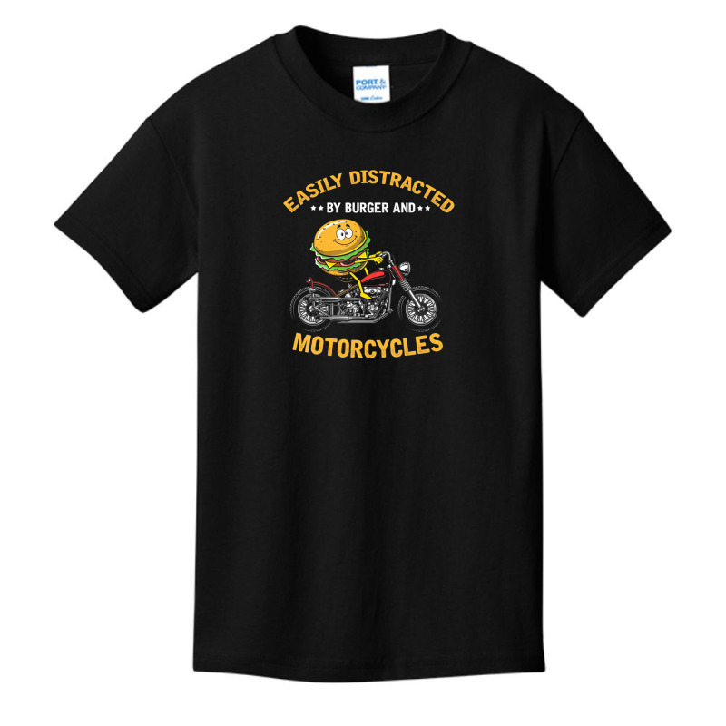 Easily Distracted By Burger And Motorcycles, Biker Dad Basic Youth T-shirt by beastonkriss | Artistshot