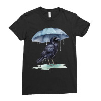 Raven Playing In The Rain With An Umbrella Novelty Ladies Fitted T-shirt | Artistshot