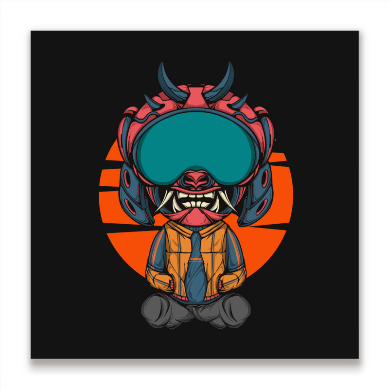 The Character With Japanese Samurai Helmet Armor Metal Print Square | Artistshot