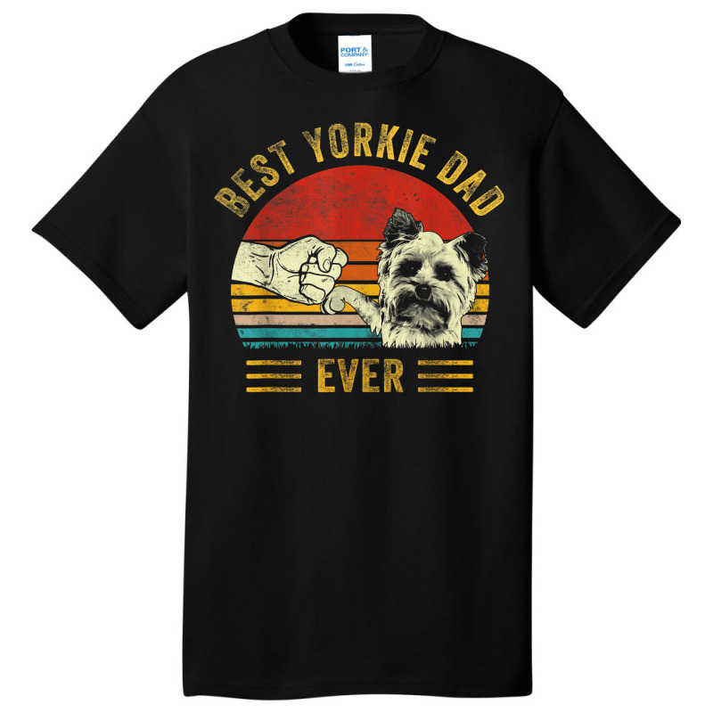 Mens Best Yorkie Dad Ever Retro Yorkshire Terrier Funny Dog Lover Basic T-shirt | Artistshot