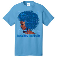 Black Woman Afro African Type 1 Diabetes Warrior Ribbon Blue T Shirt Basic T-shirt | Artistshot