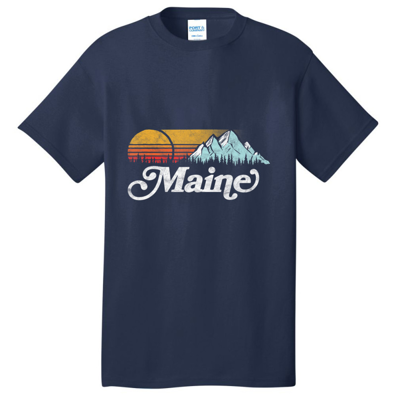 Retro Vibe Maine Vintage Mountains & Sun Basic T-shirt | Artistshot