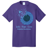 Sunflower Faith Hope Love Diabetes Awareness Diabetic Gifts Long Sleev Basic T-shirt | Artistshot