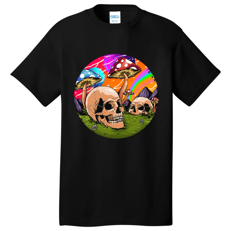 Psychedelic World Hippie Trippy Skull Mushroom Mycologist 42 Basic T-shirt by stress | Artistshot