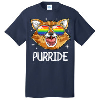 Purride Cat Gay Pride Lgbt Rainbow Flag T Shirt Sunglasses Basic T-shirt | Artistshot