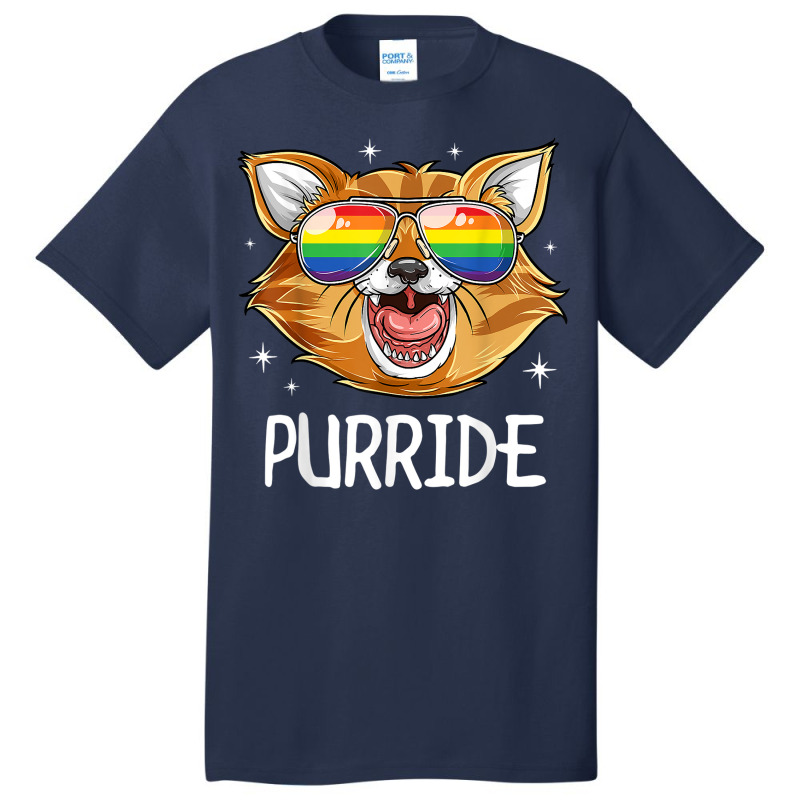 Purride Cat Gay Pride Lgbt Rainbow Flag T Shirt Sunglasses Basic T-shirt | Artistshot