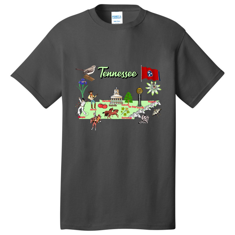 Hand Drawn Illustration Of Tennessee Map With Tourist Destinations, Us Basic T-shirt | Artistshot