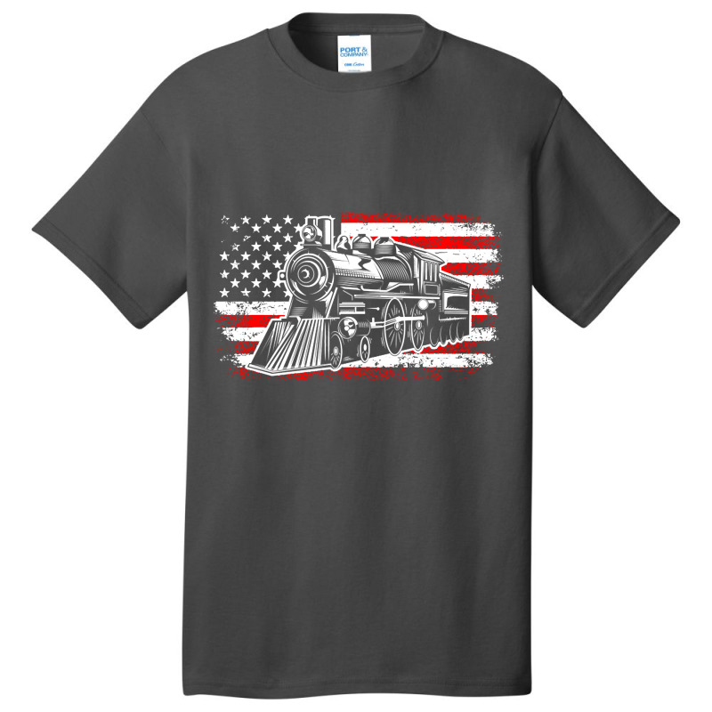 Train Steam Locomotive Railroad Usa American Flag Basic T-shirt | Artistshot