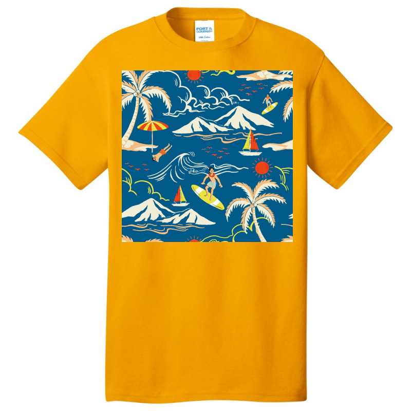 Blue Tropical Island Basic T-shirt by ElaineABernard | Artistshot