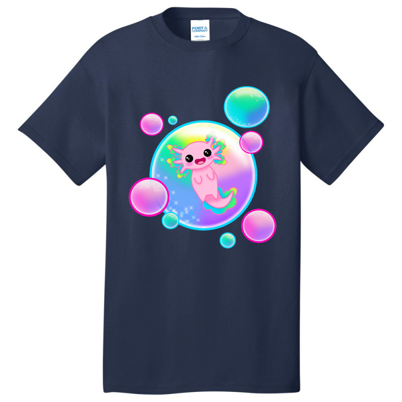 Kawaii Axolotl With Bubbles Basic T-shirt by Min05 | Artistshot