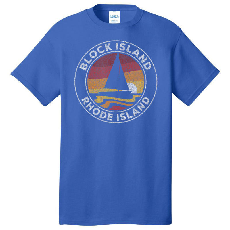 Block Island Rhode Island Vintage Sailboat 70s Retro Sunset Basic T-shirt by michaelyounger19 | Artistshot