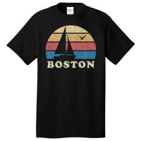 Boston Ma Vintage Sailboat 70s Throwback Sunset Basic T-shirt | Artistshot