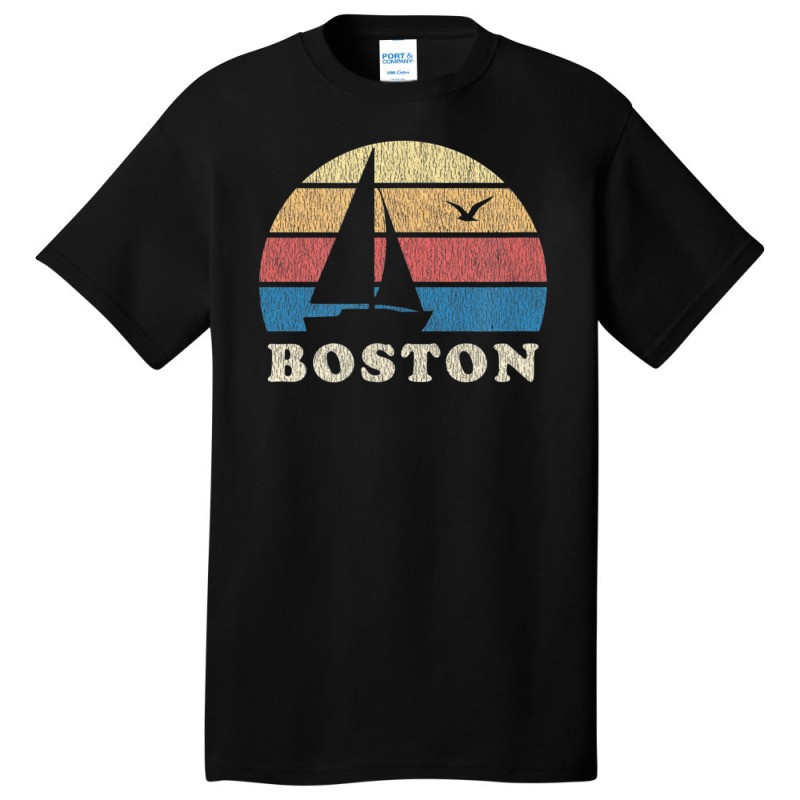 Boston Ma Vintage Sailboat 70s Throwback Sunset Basic T-shirt | Artistshot