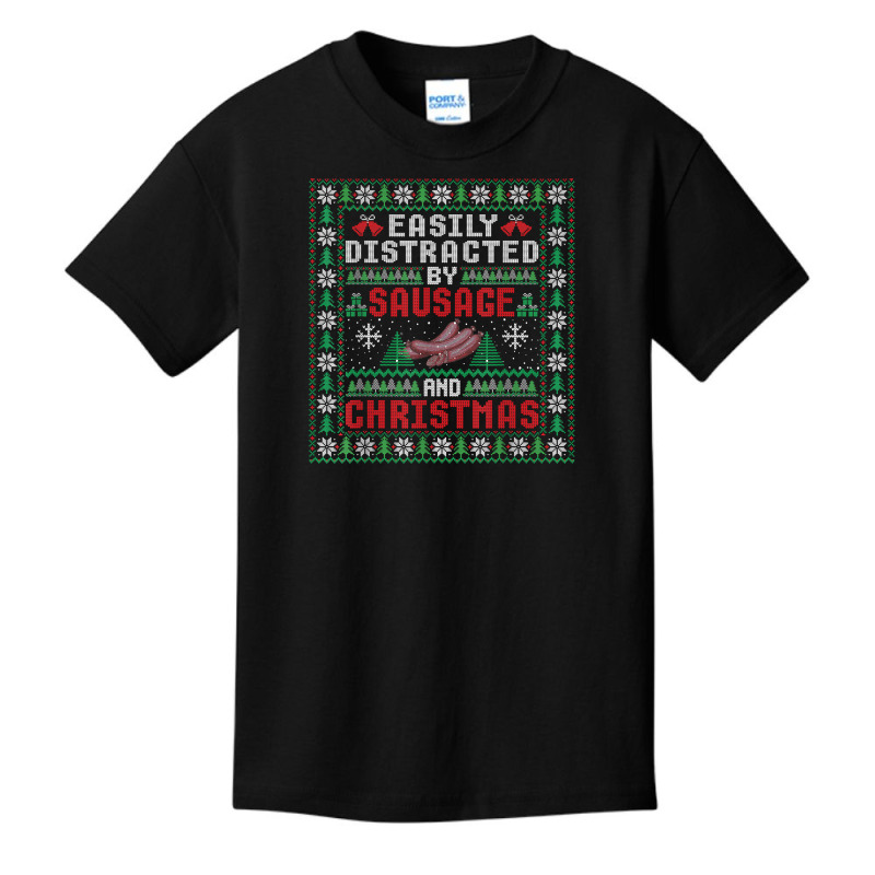 Easily Distracted By Sausage And Christmas Party Funny Xmas T Shirt Basic Youth T-shirt by deemerx8lmshare | Artistshot