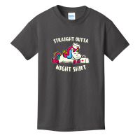 Funny Straight Outta Night Shift For Nurse Unicorns Basic Youth T-shirt | Artistshot