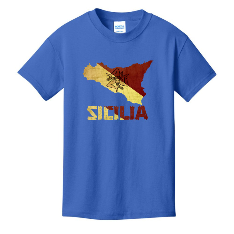 Vintage Retro Sicilia Italia Sicily Flag Italian Souvenir Basic Youth T-shirt | Artistshot