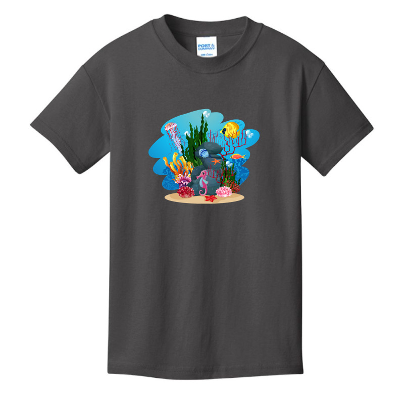 Undersea Life Coral Reef With Fish And Water Plants  Cartoon Landscape Basic Youth T-shirt | Artistshot