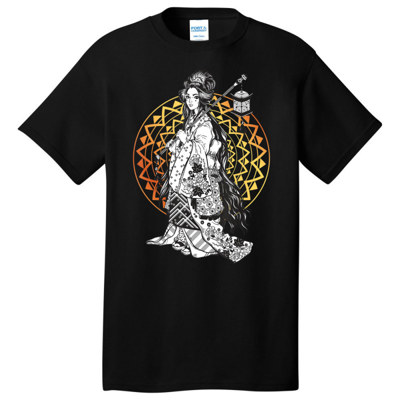 Japanese Geisha In Kimono Tokyo Floral Mandala Basic T-shirt | Artistshot