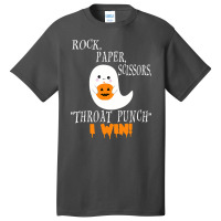 Funny Halloween Ghost Rock Paper Scissors Throat Punch I Win Basic T-shirt | Artistshot