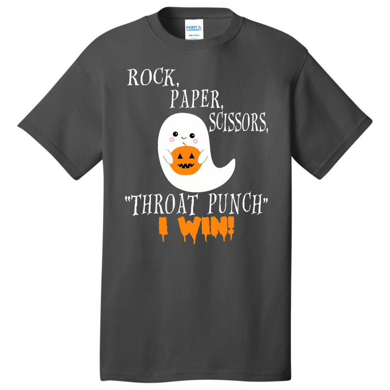 Funny Halloween Ghost Rock Paper Scissors Throat Punch I Win Basic T-shirt | Artistshot