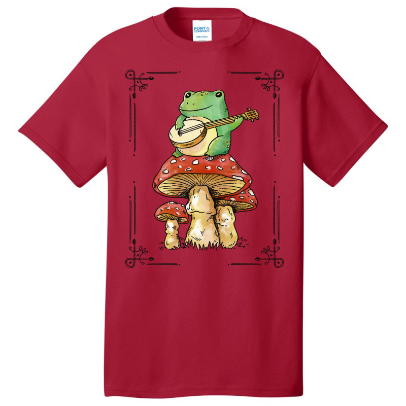 Cottage Core Frog Playing Banjo On Top Of A Mushroom Basic T-shirt | Artistshot