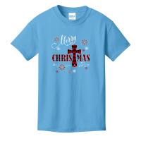 Merry Christmas Cross Buffalo Plaid Christian Holiday Gift Basic Youth T-shirt | Artistshot