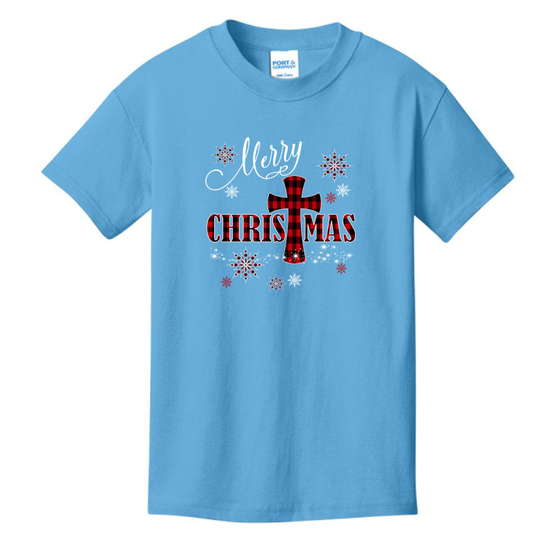 Merry Christmas Cross Buffalo Plaid Christian Holiday Gift Basic Youth T-shirt | Artistshot