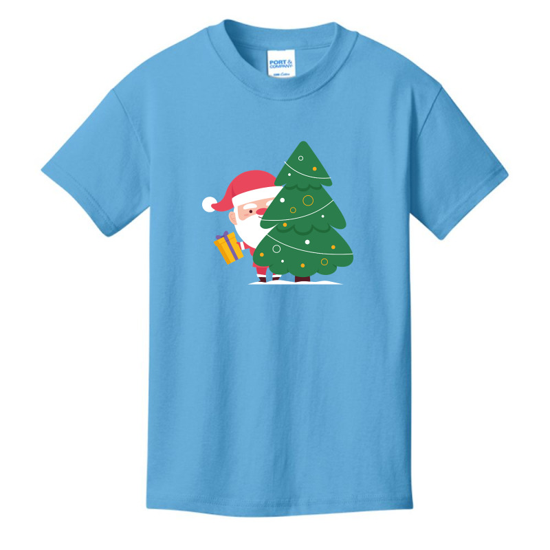 Hot Trend Santa Claus Holding A Gift Behind Christmas Tree Basic Youth T-shirt by Milne Charlton | Artistshot