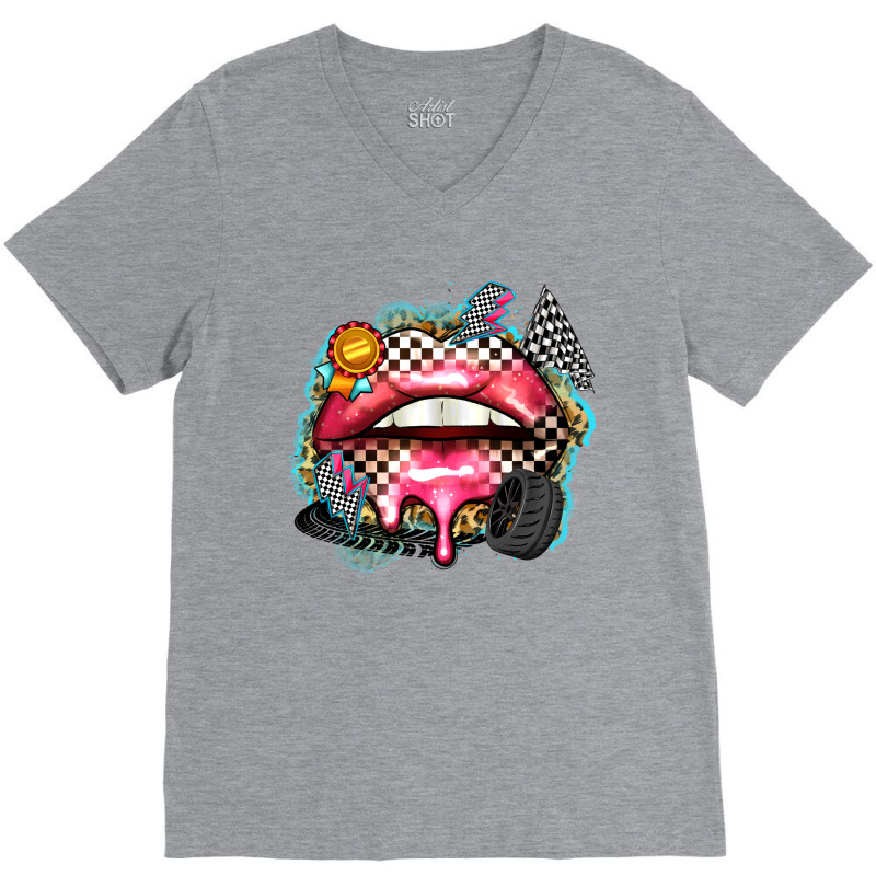 Race Lips V-Neck Tee by Zillion Design Studio | Artistshot