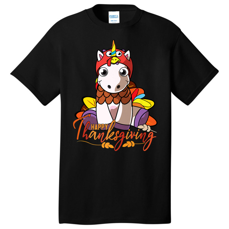 Happy Thanksgiving Unicorn Cute Turkey Costume Basic T-shirt by Pinch1410 | Artistshot