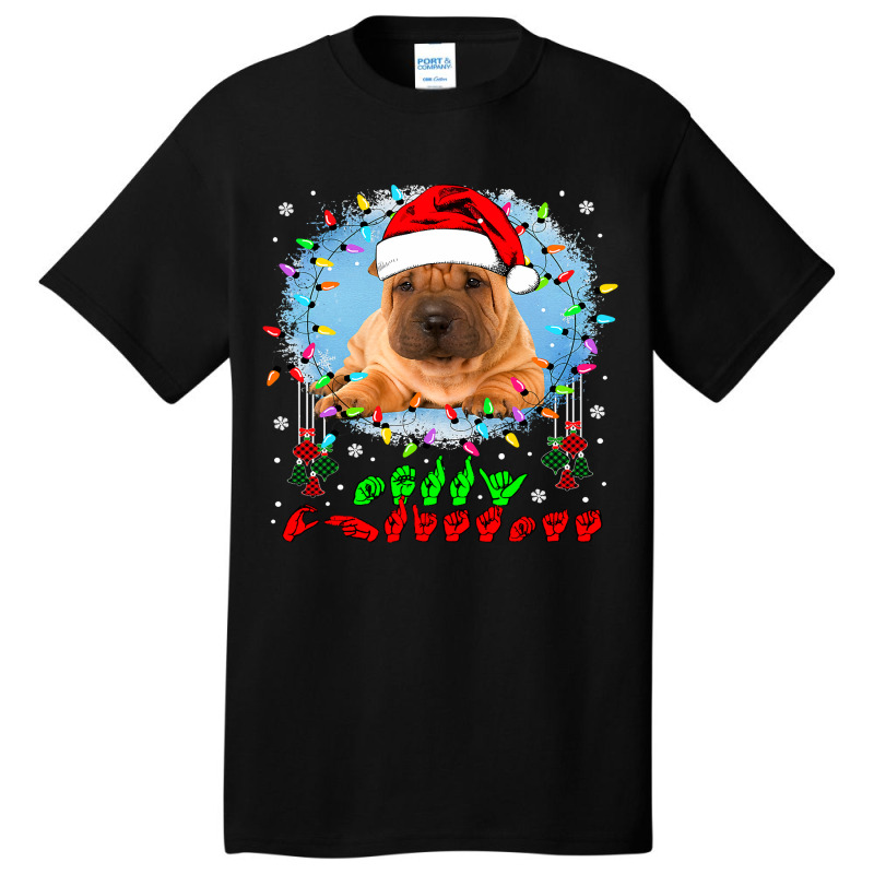 Merry Christmas Hands Sign Language Santa Shar Pei Lover154 Basic T-shirt by SCOTTALLENZ | Artistshot