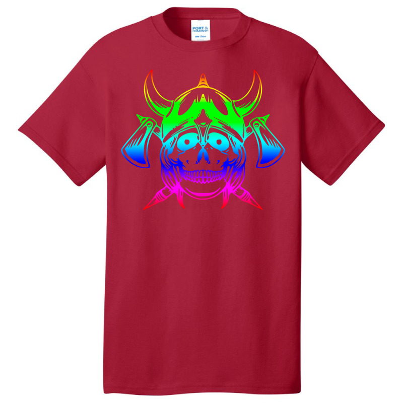 Multicolored Scandinavian Viking Skull In Helmet With Crossed Axes Mod Basic T-shirt | Artistshot