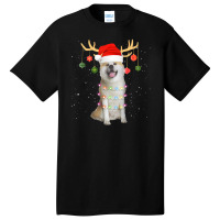 Limited Edition Reindeer Akita Dog With Santa Hat Christmas Light Xmas Basic T-shirt | Artistshot