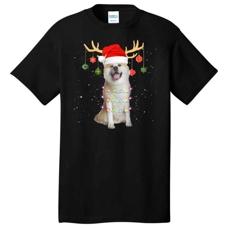 Limited Edition Reindeer Akita Dog With Santa Hat Christmas Light Xmas Basic T-shirt | Artistshot