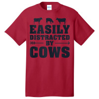 Easily Distracted By Cows Funny Cow Lover Dairy Farmer Quote Tank Top Basic T-shirt | Artistshot