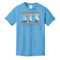 Detroit 313 Area Code Skyline Michigan Vintage Basic Youth T-shirt | Artistshot