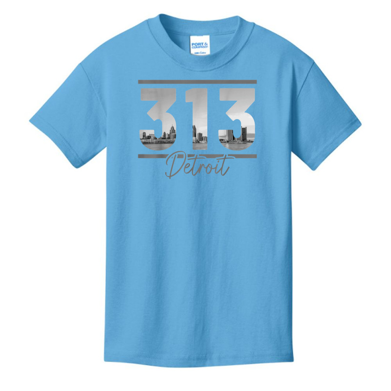 Detroit 313 Area Code Skyline Michigan Vintage Basic Youth T-shirt by ReginaldLewisMay | Artistshot