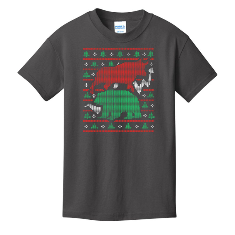 Bull And Bear Christmas Stock Market Investor Ugly Sweater Sweatshirt Basic Youth T-shirt by mehen | Artistshot