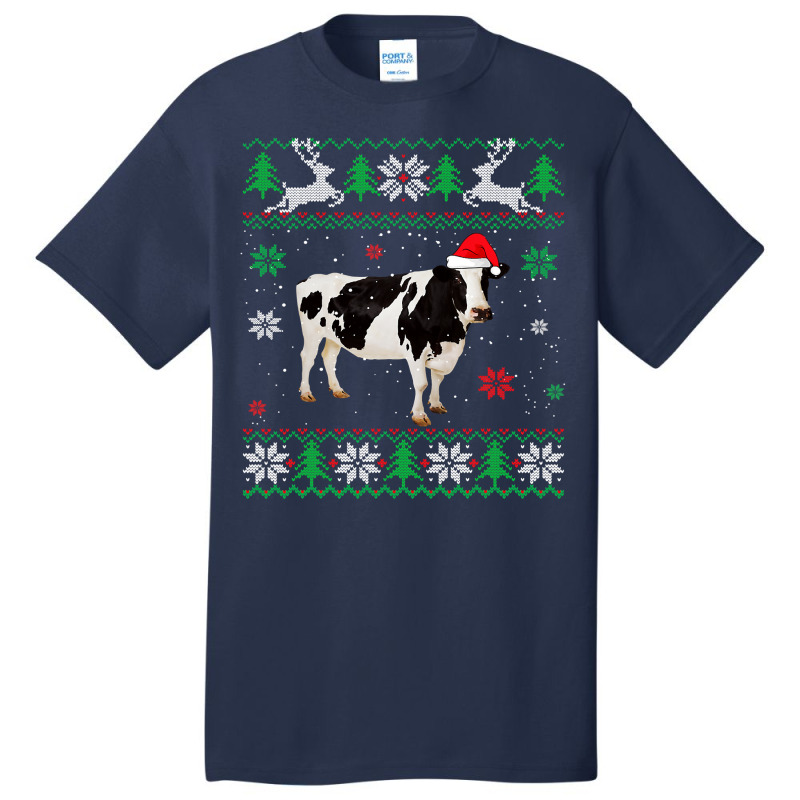 Cow Funny Cattle Ugly Sweater Christmas Dairy Cow Lover Santa Hat Anim Basic T-shirt | Artistshot