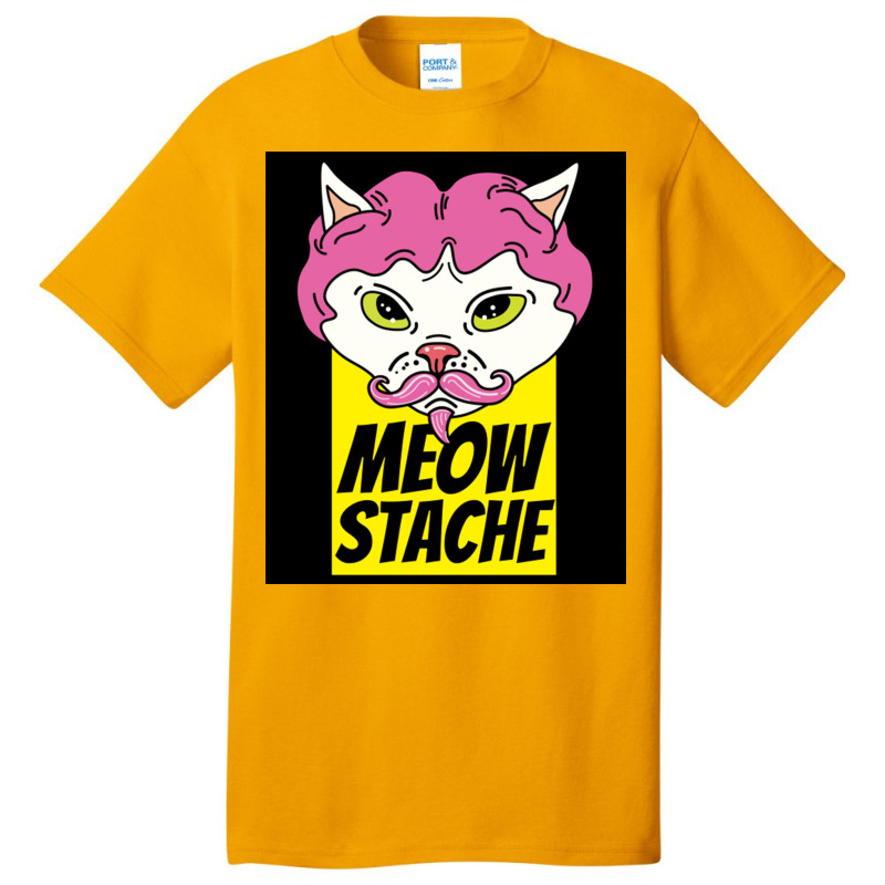 Cat With Wig Moew Stache Poster 80s Basic T-shirt | Artistshot