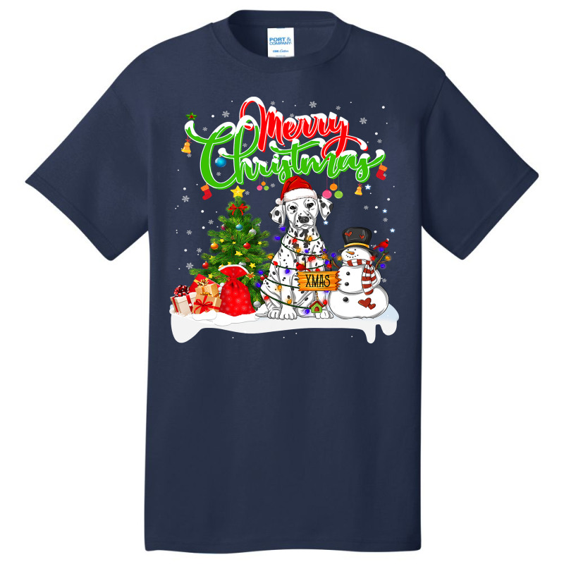 Dalmatian Dog Xmas Lighting Matching Santa Dalmatian Dog Wearing Chris Basic T-shirt by AURRADILLARD | Artistshot