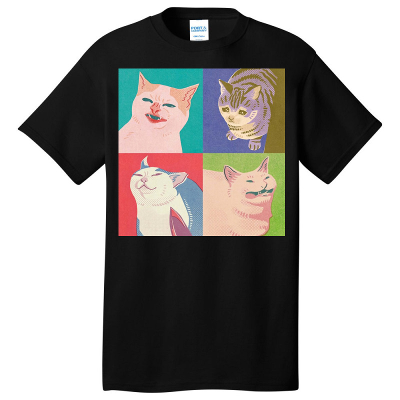 Four Funny Meme Cats Poster Trending Basic T-shirt by nduettstruiki | Artistshot