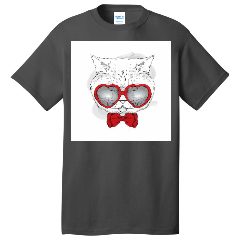 Cat Tie Glasses Poster Hippie Basic T-shirt by globossterkyc | Artistshot