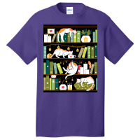 Library Cats Whimsical Cats On The Book Shelves Poster Basic T-shirt | Artistshot