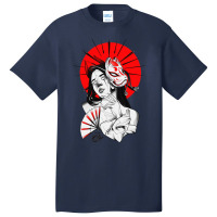 Japanese Geisha Samurai Fox Mask Red Sun Basic T-shirt | Artistshot