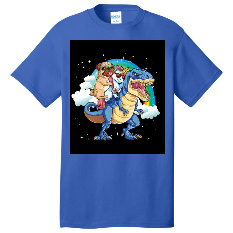 Pug Unicorn Dinosaur T Rex Rainbow Gifts Poster Nostalgia Basic T-shirt | Artistshot