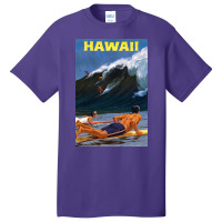 Hawaii Vintage Travel Poster Restored Basic T-shirt | Artistshot