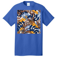 Trend Pattern With Blue Yellow Leaves Plants Poster Nature Basic T-shirt | Artistshot