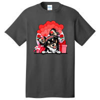 Tri Colo Chihuahua Valentines Day Dog Hearts Flowers Basic T-shirt | Artistshot